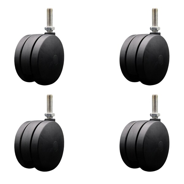 4'' Extra Large Heavy Duty Twin Wheel Caster 1/2 Threaded Stem , 4PK